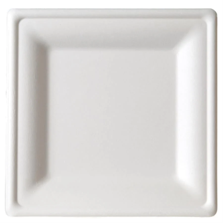 Plates, Food, 10 Inch, Paper, Ivory, Square, Sugarcane, Renewable & Compostable,250 - 1 EACH