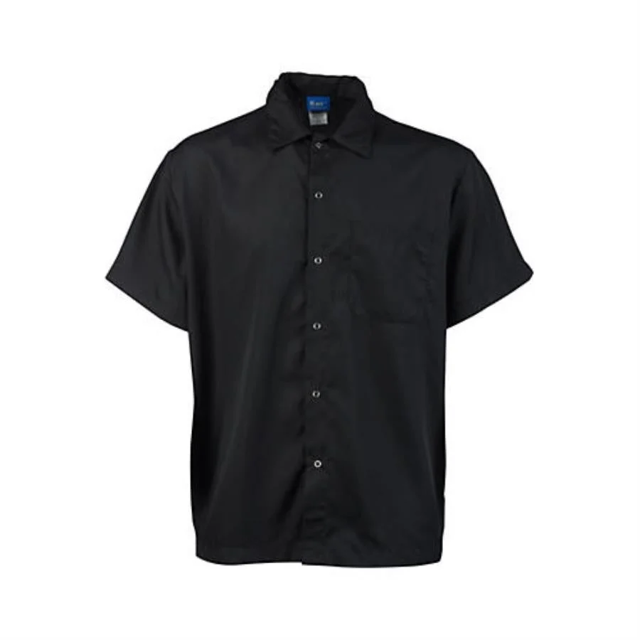 Shirt, Cook, Short Sleeve, Unisex, Black, 2XL, 100% Spun-Polyester, Snap-Front,1 - 1 EACH