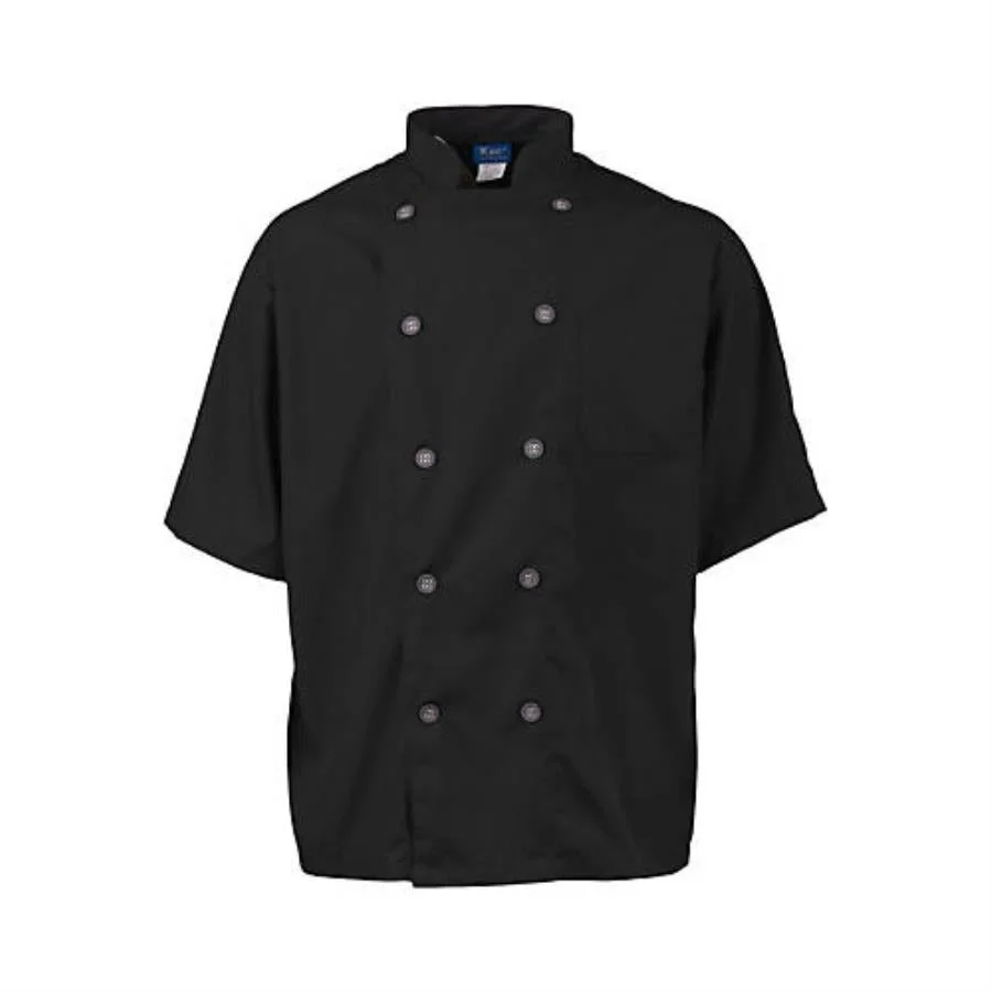 Jacket, Chef, Short Sleeve Active, Men's, Black, 2XL, 100% Spun-Polyester,1 - 1 EACH