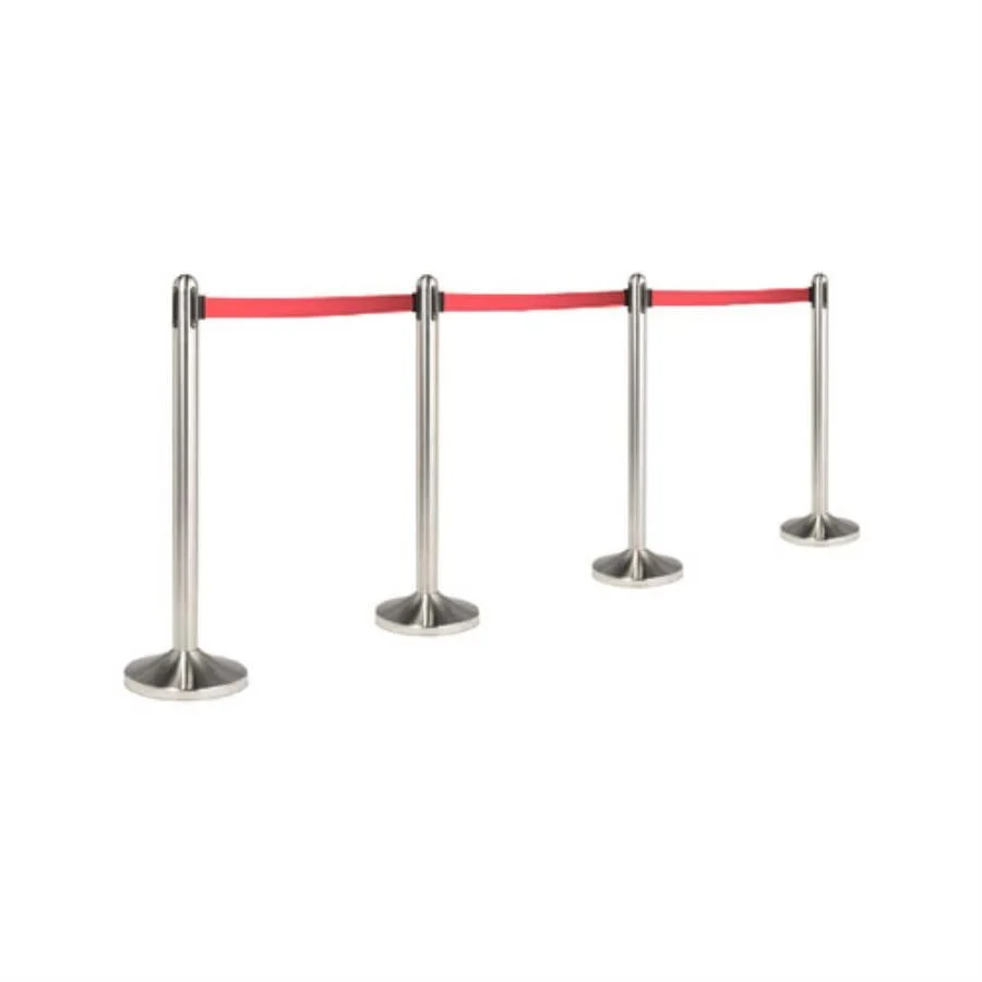 Stanchion, Free Standing, 40 Inch, Stainless Steel Post & Base, 84 Inch Retractable Red Nylon Tape,1 - 1 EACH
