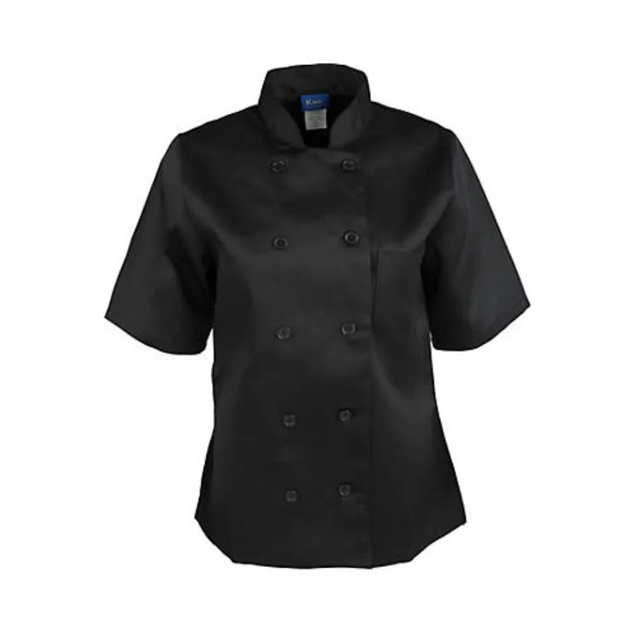 Jacket, Chef, Short Sleeve, Women's, Black, Small, 100% Spun-Polyester,1 - 1 EACH