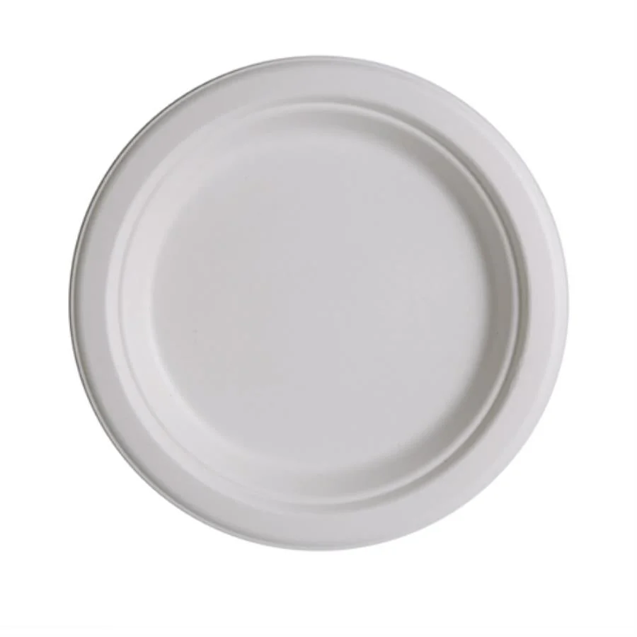 Plates, Food, 9 Inch, Paper, White, Round, Sugarcane, Renewable & Compostable,500 - 1 EACH