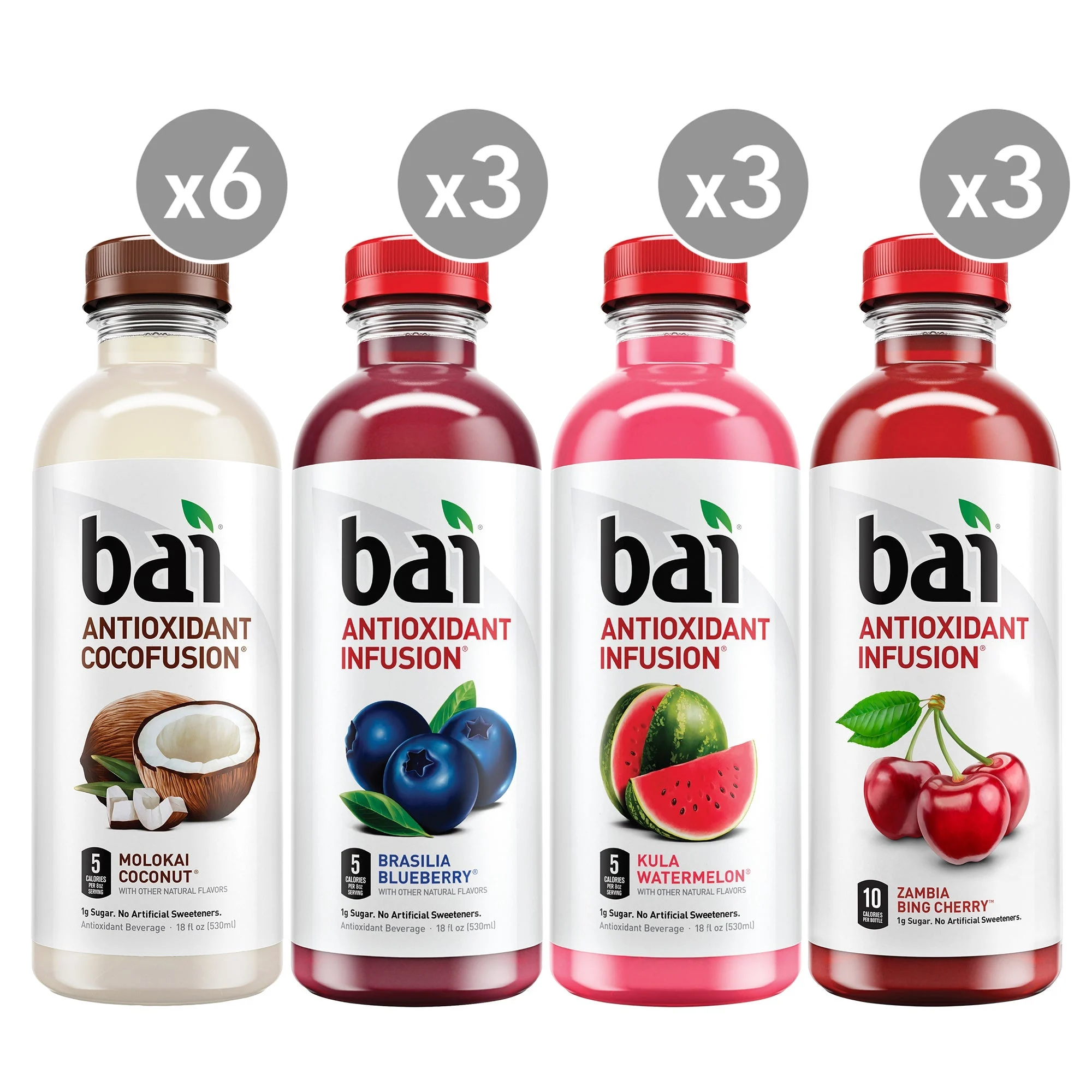 Water, Variety Pack, Coconut/Blueberry/Watermelon/Cherry,15 - 18 FLUID