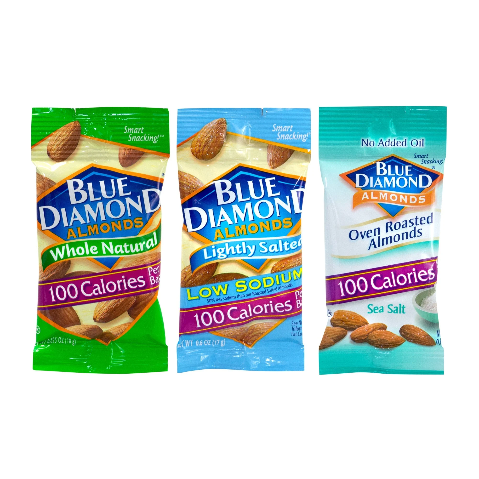 Almonds, Whole, Assorted, with Lightly Salted/Oven Roasted/Whole Natural, Single-Serve, Single-Serve Variety Pack,42 - 0.63 OUNCE