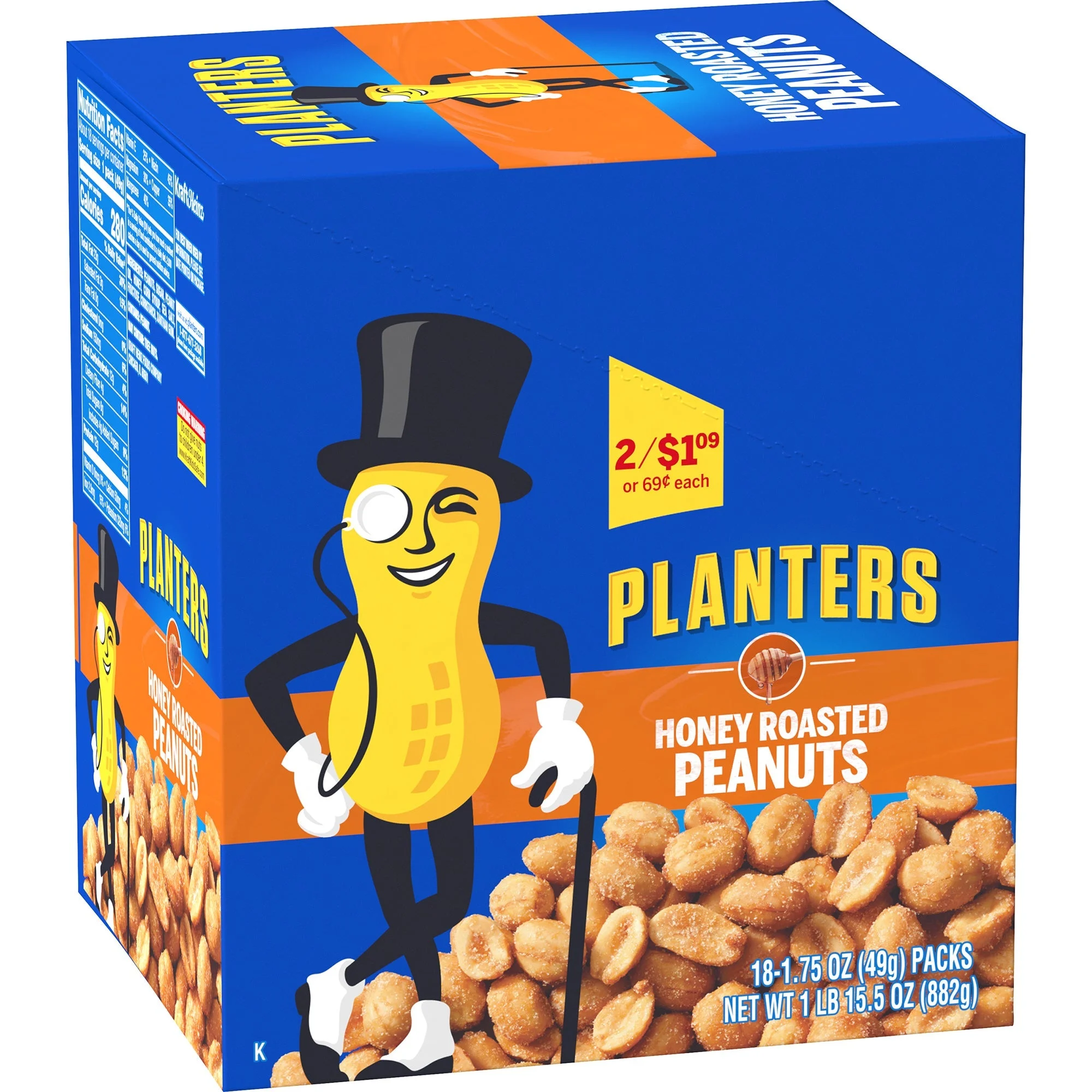Peanuts, Honey Roasted, Shelled, Single-Serve,18 - 1.75 OUNCE