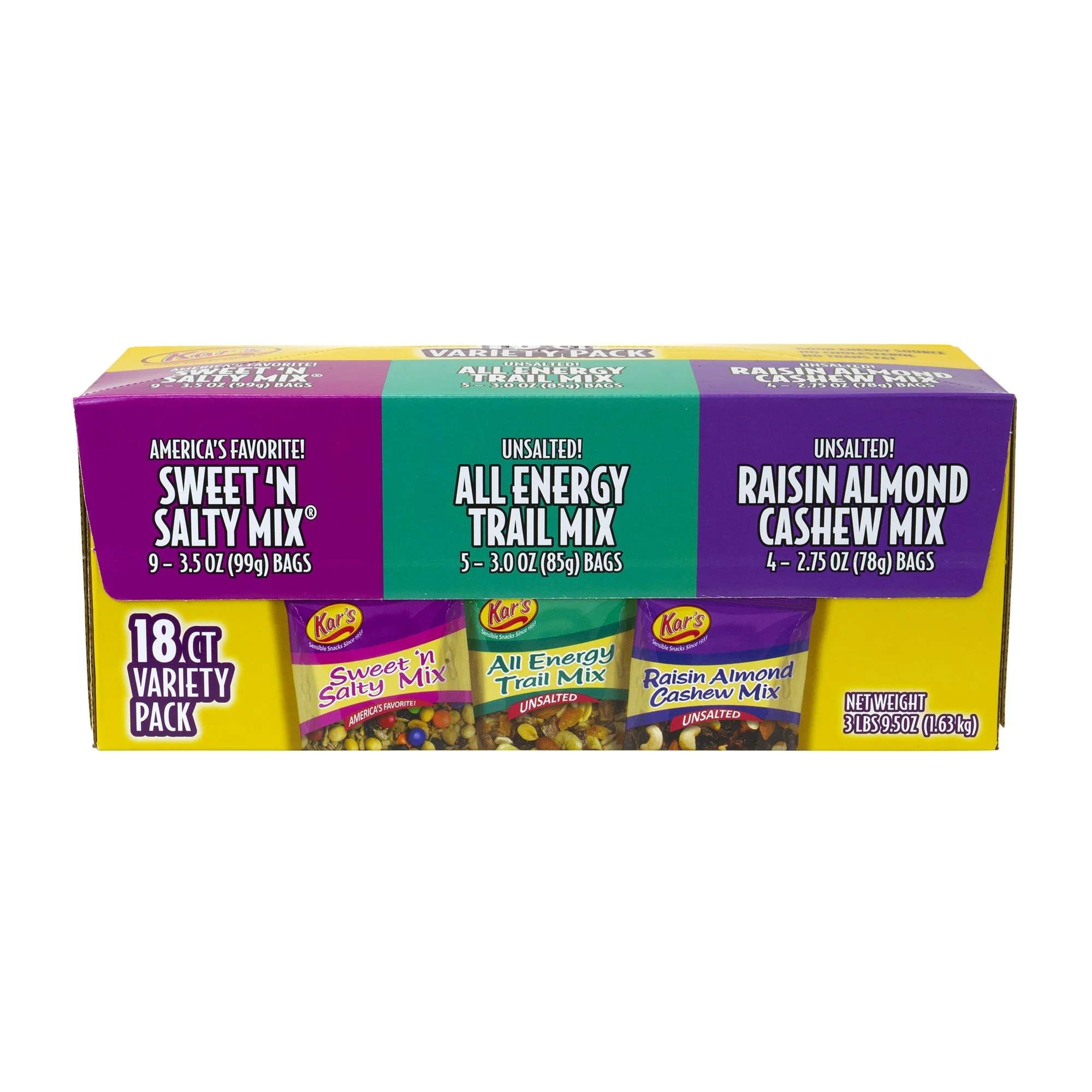 Trail Mix, Variety, Sweet 'N Salty/All Energy/Raisin Almond Cashew,18 - 1 EACH