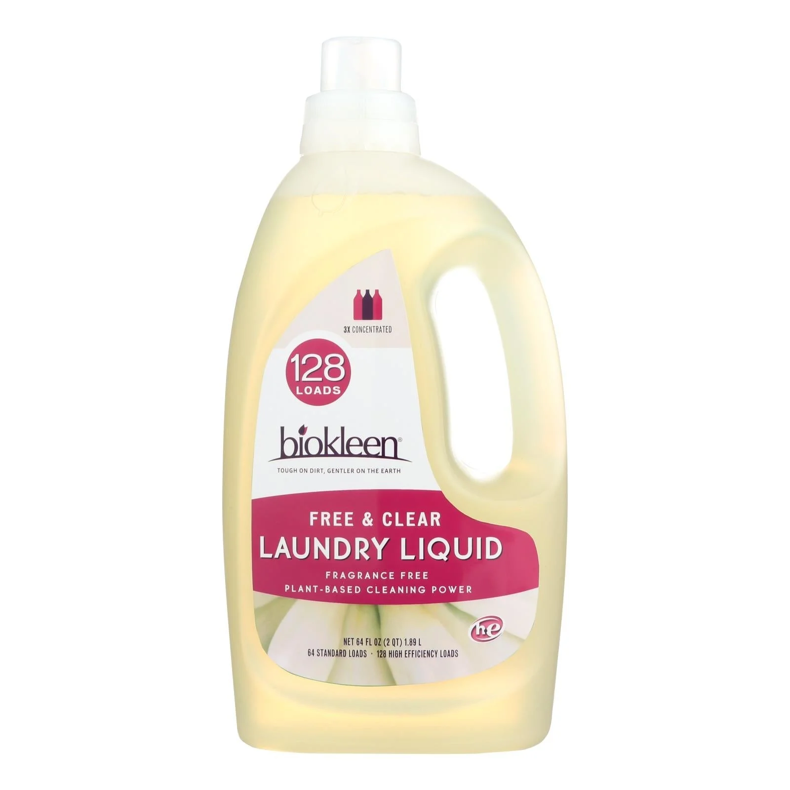 Laundry Detergent, 3x Concentrated, Liquid, Free & Clear, High Efficiency,1 - 64 FLUID