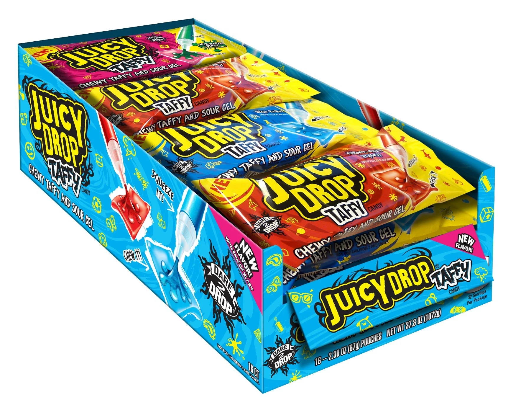 Candy, Taffy, Assorted, with Sour Gel, Individually-Wrapped,12 - 16 COUNT