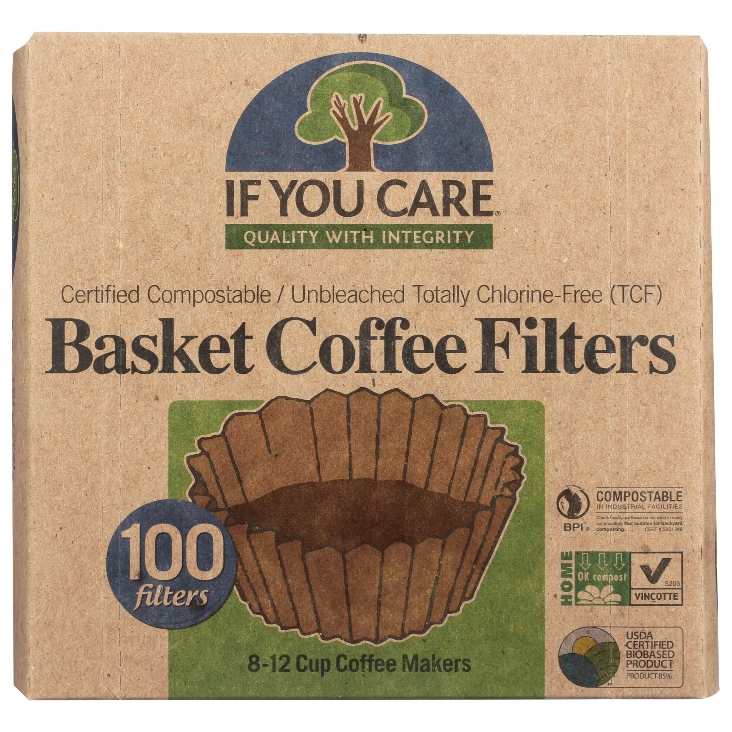 Filter, Coffee, for 8-12 Cup Home Style Brewer, Unbleached, Compostable,12 - 100 COUNT