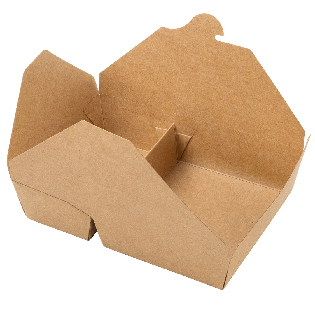 Containers, 2-Compartment, 50 Ounce, Paper, Kraft, Rectangular, 8.5 x 6 x 1.75 Inch,1 - 200 COUNT
