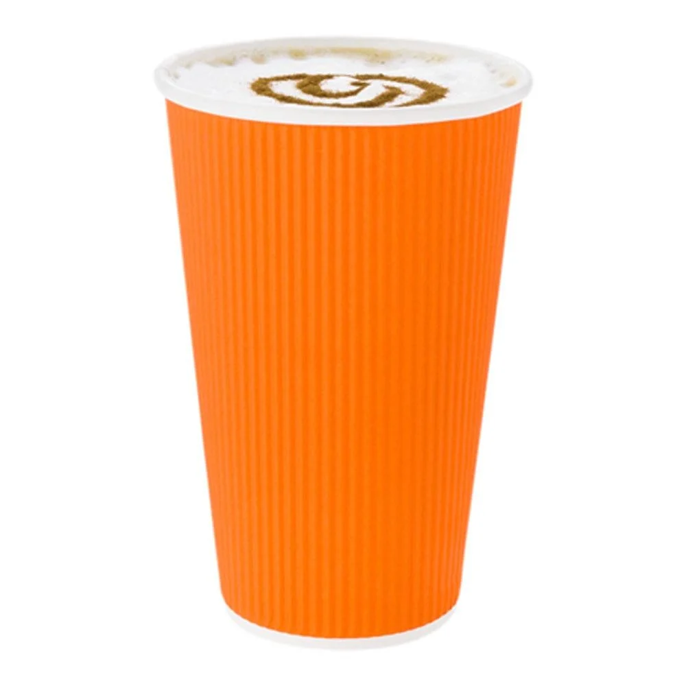 Cups, Hot, 20 Ounce, Paper, Tangerine Orange, Ripple Wall,1 - 10 COUNT