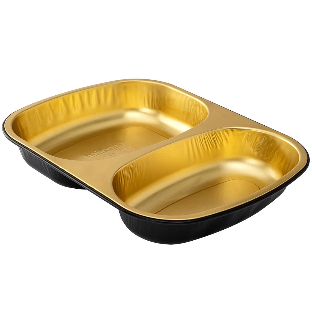 Containers, 2-Compartment, 28 Ounce, Black & Gold Foil,1 - 100 COUNT