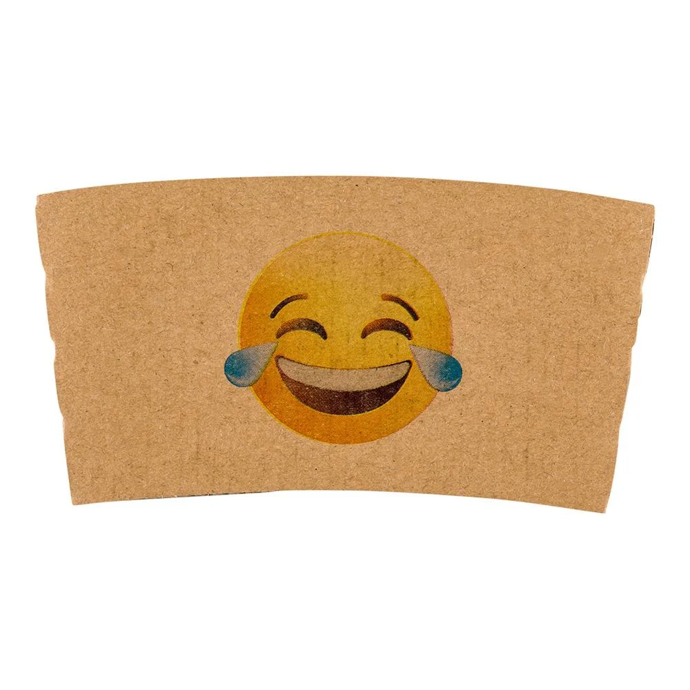 Sleeve, Coffee, Paper, Kraft with Crying Laughing Emoji, for 12/16/20 Oz Cups,1 - 50 COUNT