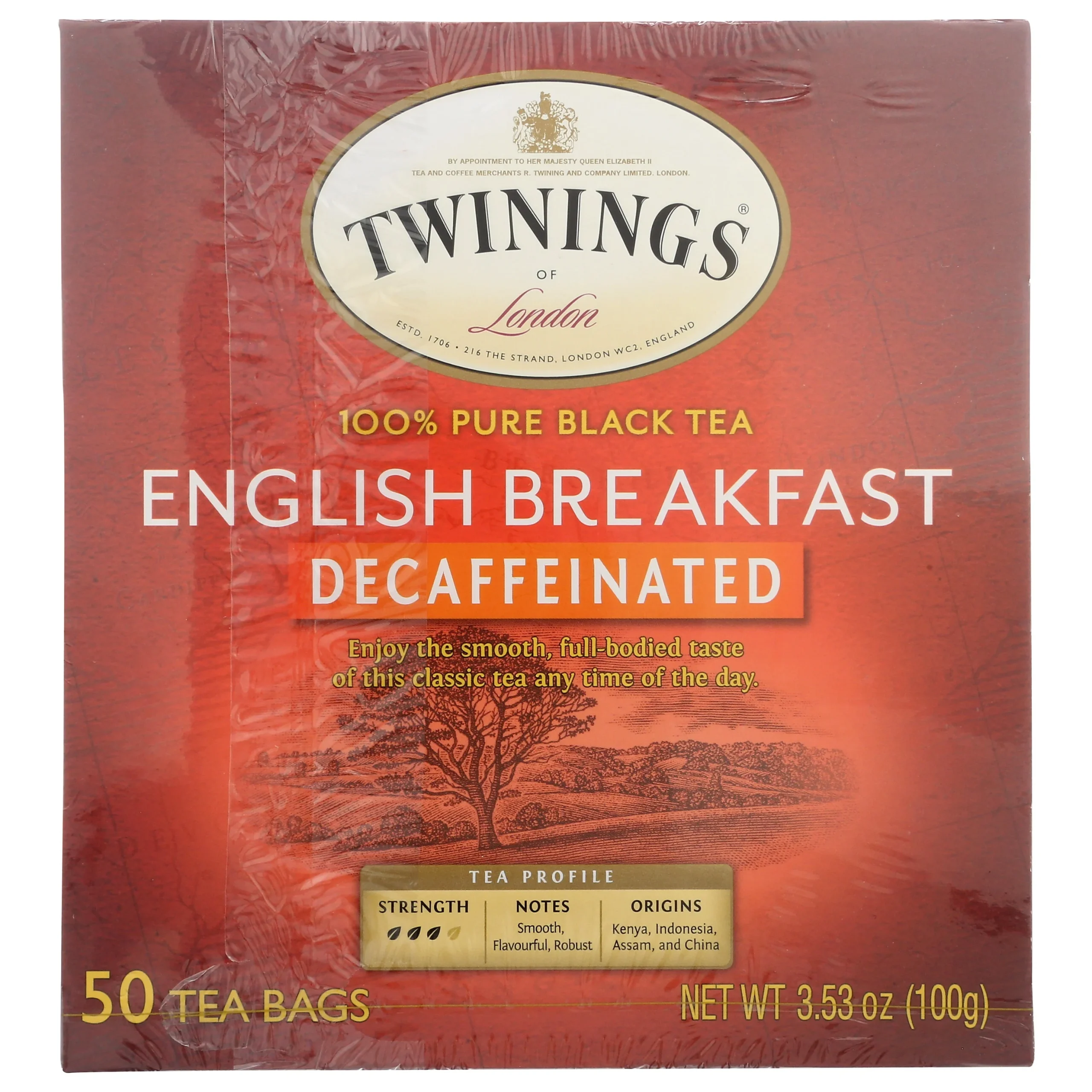 Tea, Black, English Breakfast, Decaffeinated, Individually Wrapped with String,6 - 50 COUNT