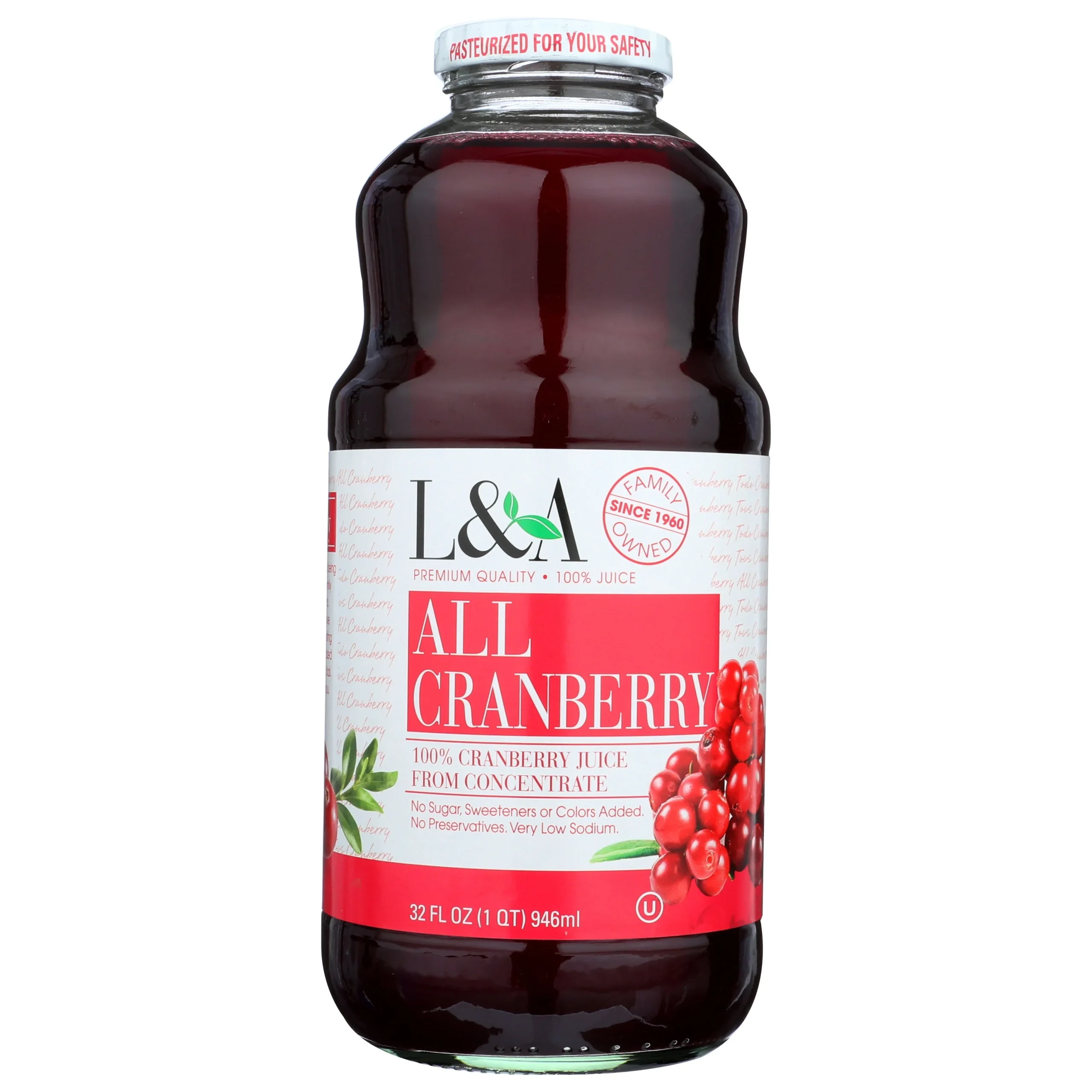 Juice, Cranberry, 100%, Shelf-Stable, Glass,6 - 32 FLUID