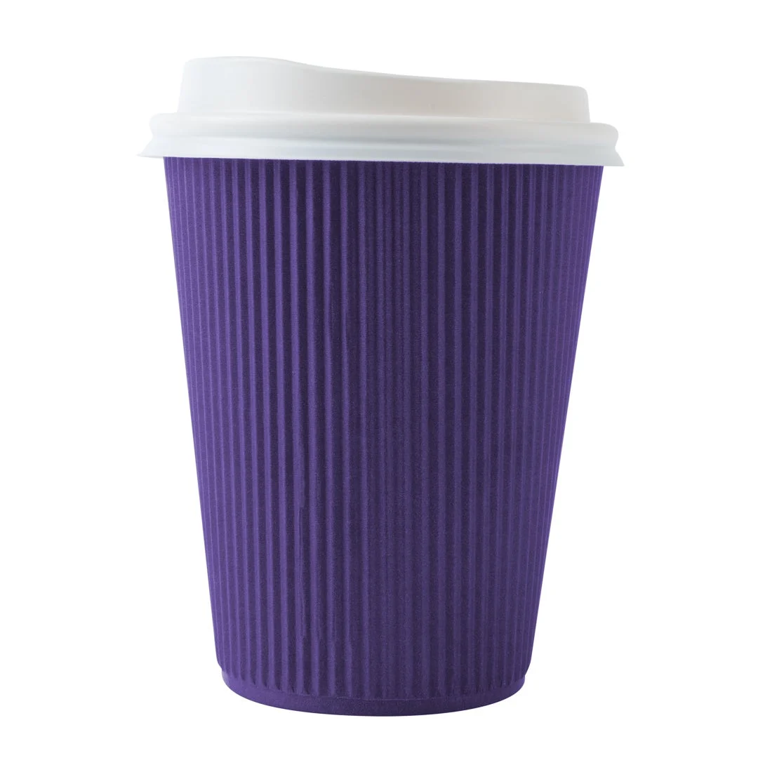 Cups, Hot, 12 Ounce, Paper, Royal Purple, Ripple Wall, with White Lid,1 - 20 COUNT