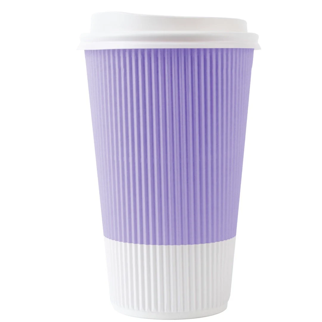 Cups, Hot, 16 Ounce, Paper, Light Purple, Ripple Wall, with White Lid,1 - 20 COUNT