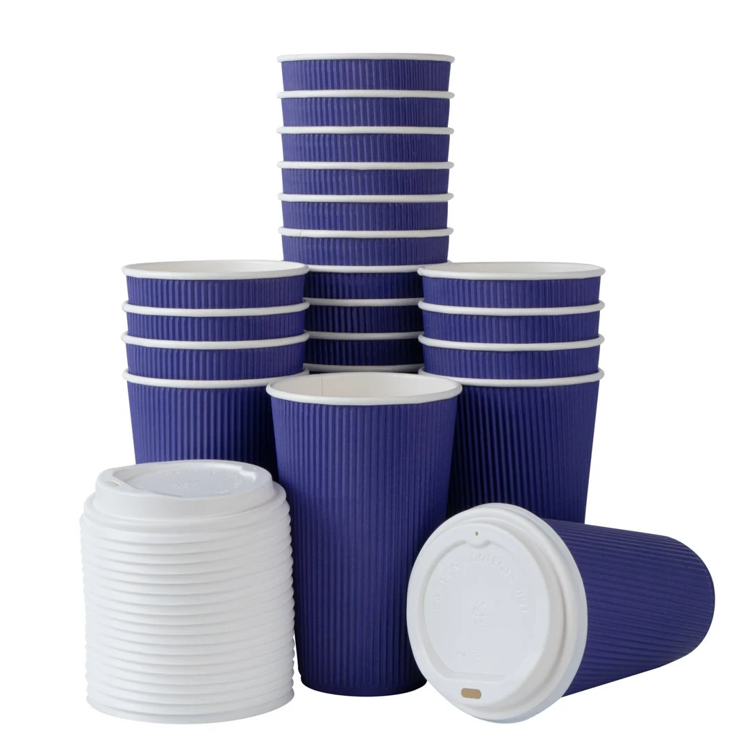 Cups, Hot, 16 Ounce, Paper, Royal Purple, Ripple Wall, with White Lid,1 - 20 COUNT