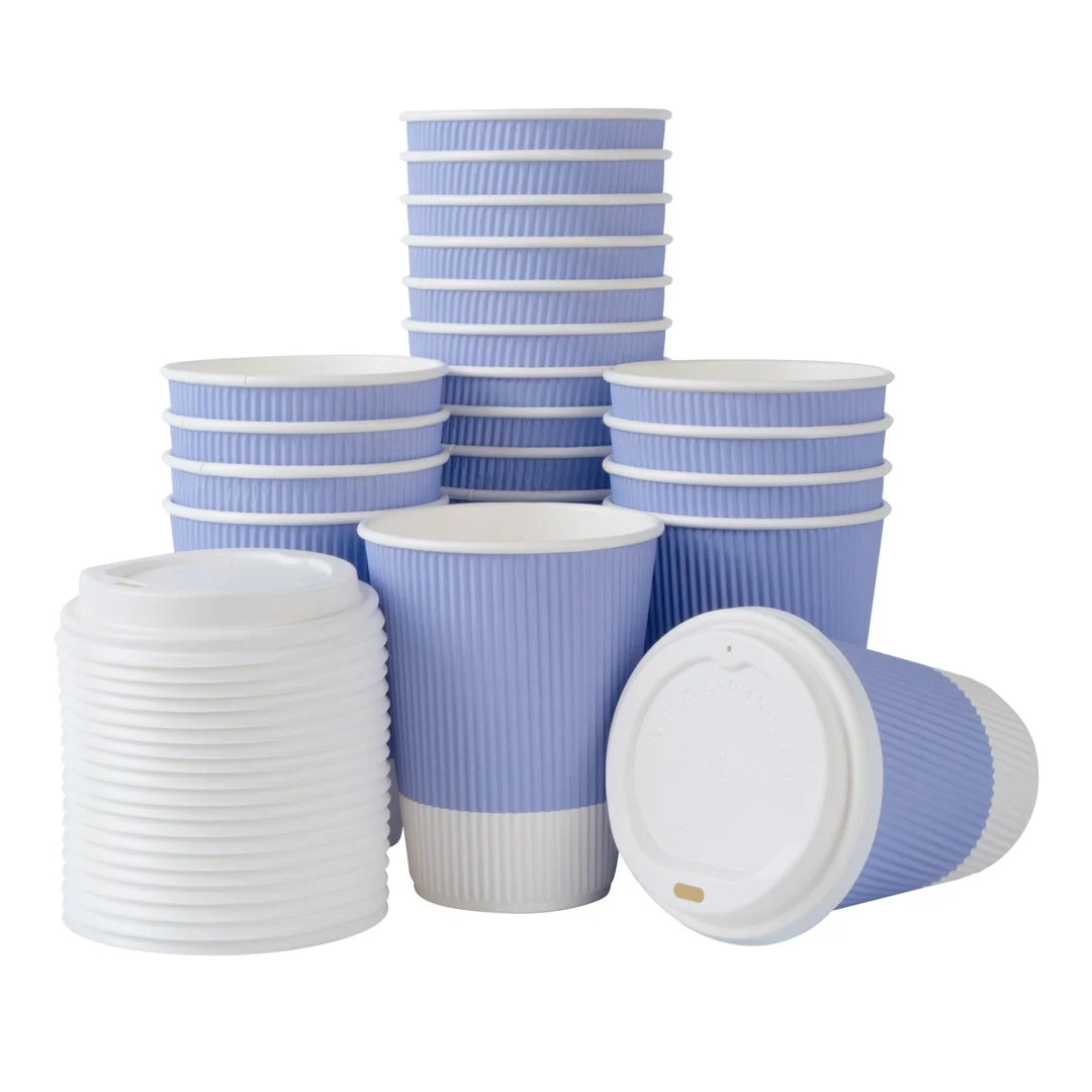 Cups, Hot, 12 Ounce, Paper, Light Purple, Ripple Wall, with White Lid,1 - 200 COUNT