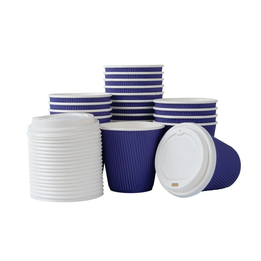 Cups, Hot, 8 Ounce, Paper, Royal Purple, Ripple Wall, with White Lid,1 - 20 COUNT
