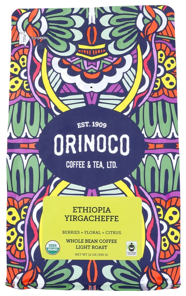 Coffee, Whole Bean, Ethiopian Yirgacheffe, Light Roast,6 - 12 OUNCE