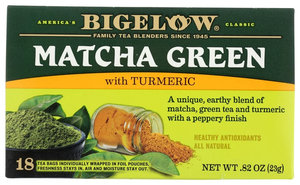 Tea, Matcha Green, Turmeric, Individually Wrapped with String,6 - 18 COUNT