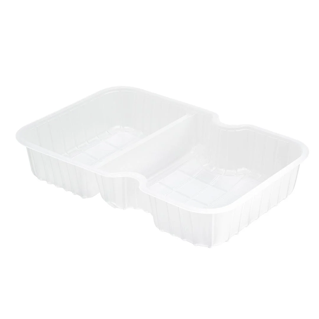 Trays, 2-Compartment Insert, 10 Ounce, Microwavable Plastic, White, Rectangular, for 32 & 37 Ounce Containers,1 - 100 COUNT