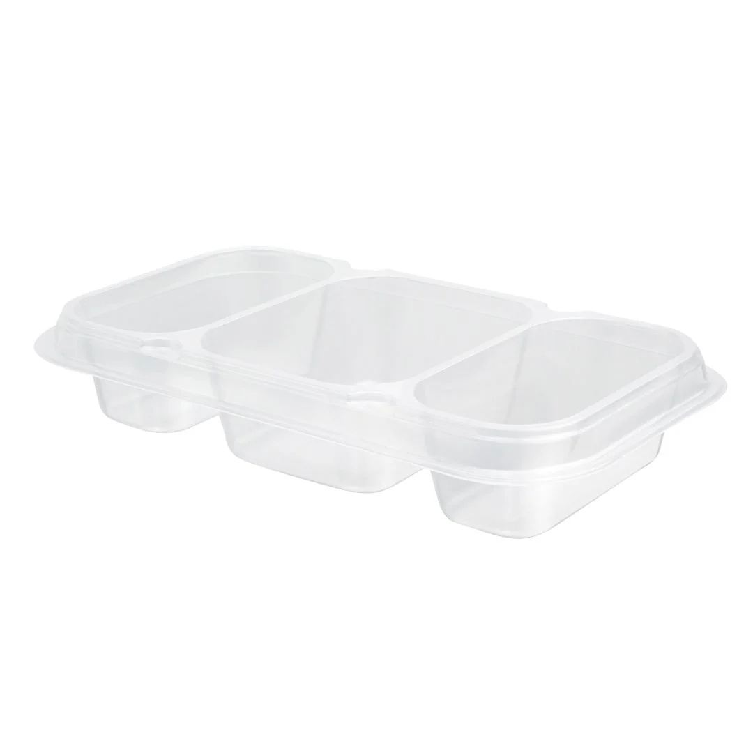 Trays, 3-Compartment Insert, 15 Ounce, Microwavable Plastic, Clear, Rectangular, for 24/34/44 Ounce Containers,1 - 100 COUNT