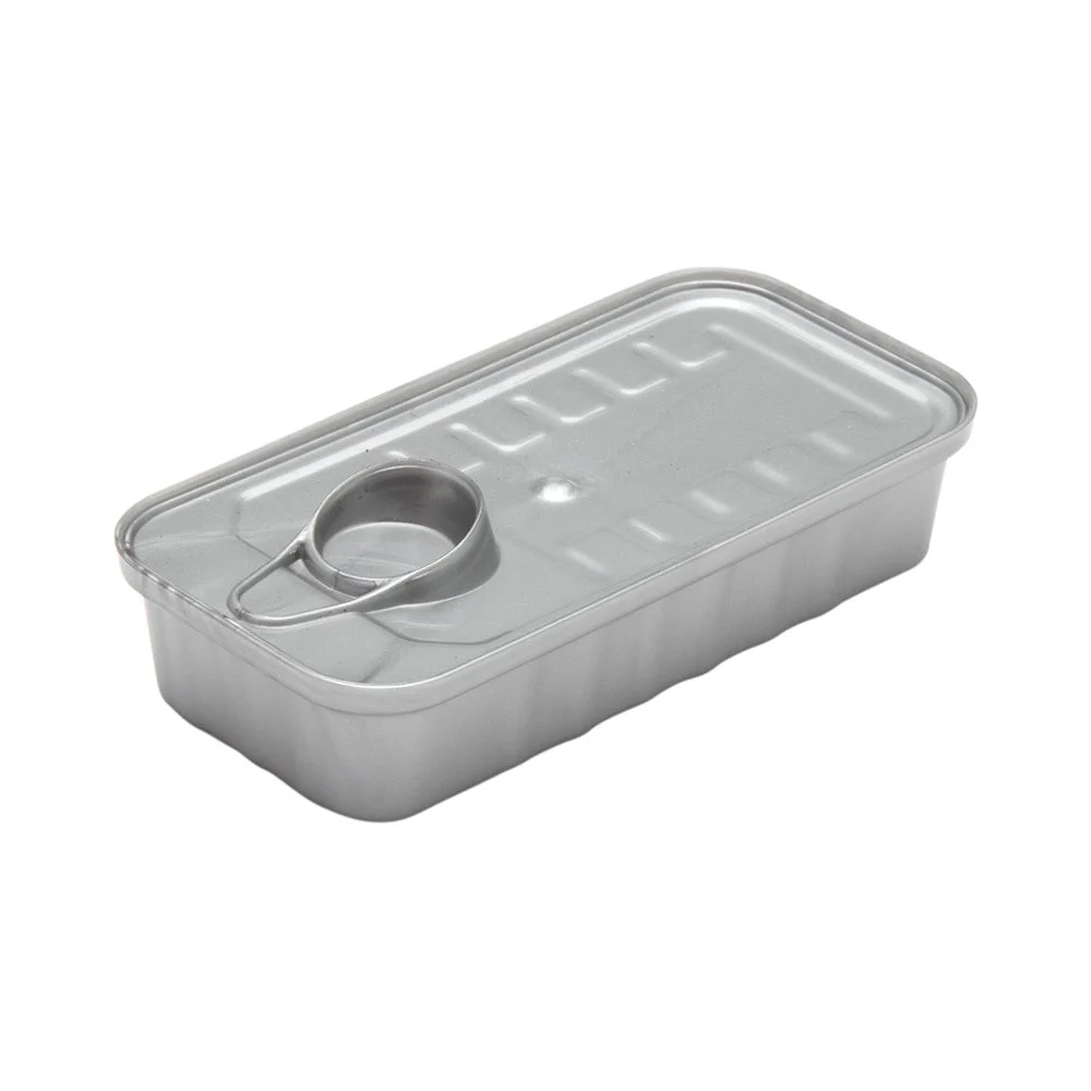 Containers, 2 Ounce, Plastic, Silver, Rectangular Tin Can-Shaped, 4 x 2 x 1 Inch, with Lid,1 - 20 COUNT