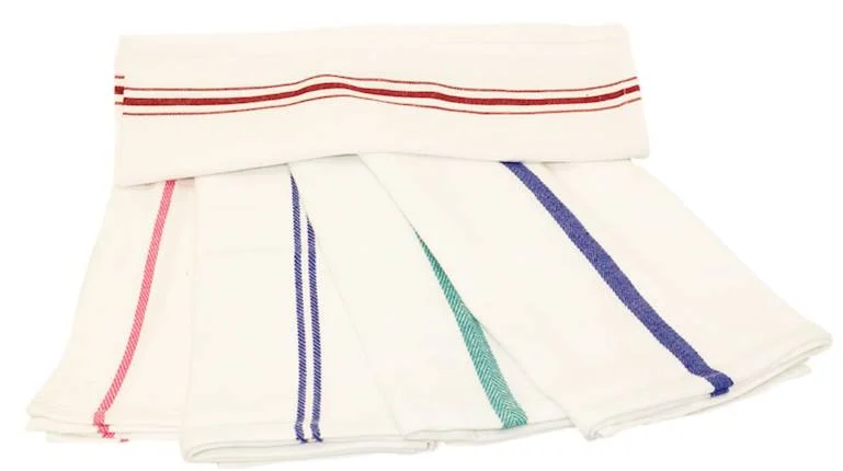 Towels, Kitchen, White with Green Herringbone Stripe,12 - 1 EACH