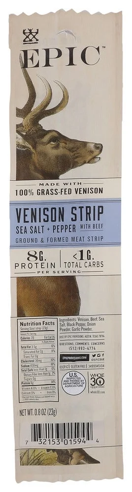 Snack Bars, Venison, Sea Salt & Pepper, with Beef, Individually-Wrapped, Shelf-Stable,20 - 0.8 OUNCE