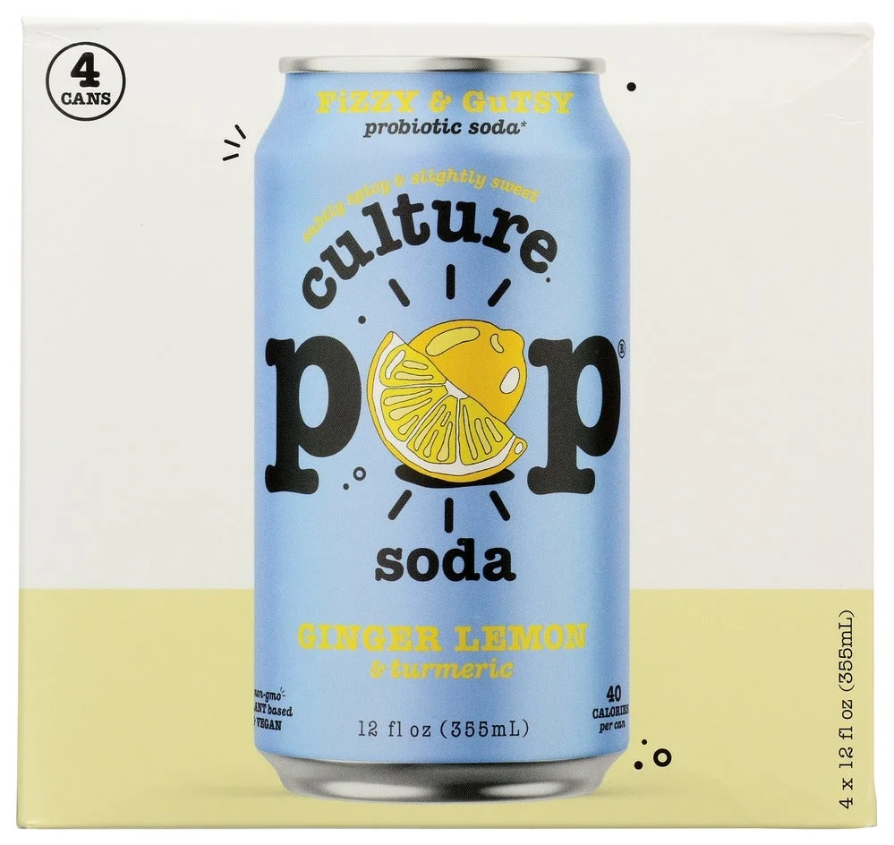 Soft Drink, Ginger Lemon, with Turmeric, Probiotic, Single-Serve, Can,24 - 12 FLUID
