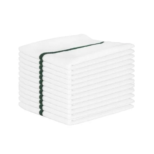 Towels, Bar, White with Green Stripe, Ribbed,1 - 12 COUNT