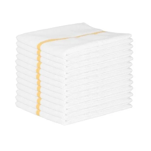 Towels, Bar, White with Gold Stripe, Ribbed,1 - 12 COUNT