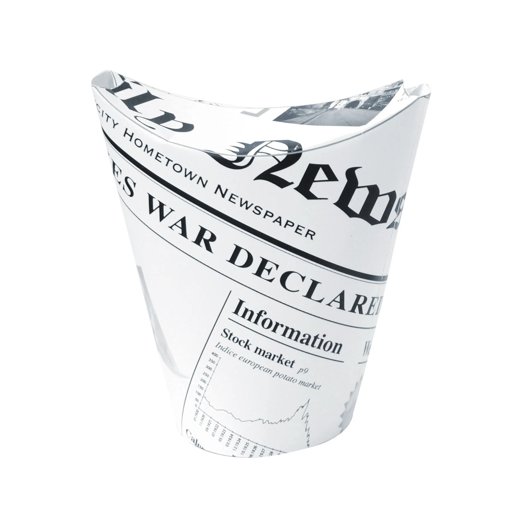 Cups, Snack, 8 Ounce, Paper, Happy Fries News Print, Closable Perforated, 9 Ounce,20 - 50 COUNT