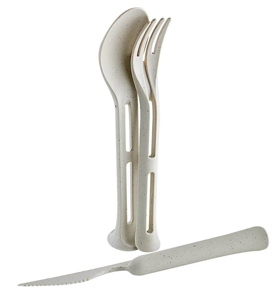 Cutlery Kits, Fork/Knife/Spoon, Huskly, Husk Composite, Beige, Reusable, 8.7 Inch, Stand Up,48 - 1 EACH