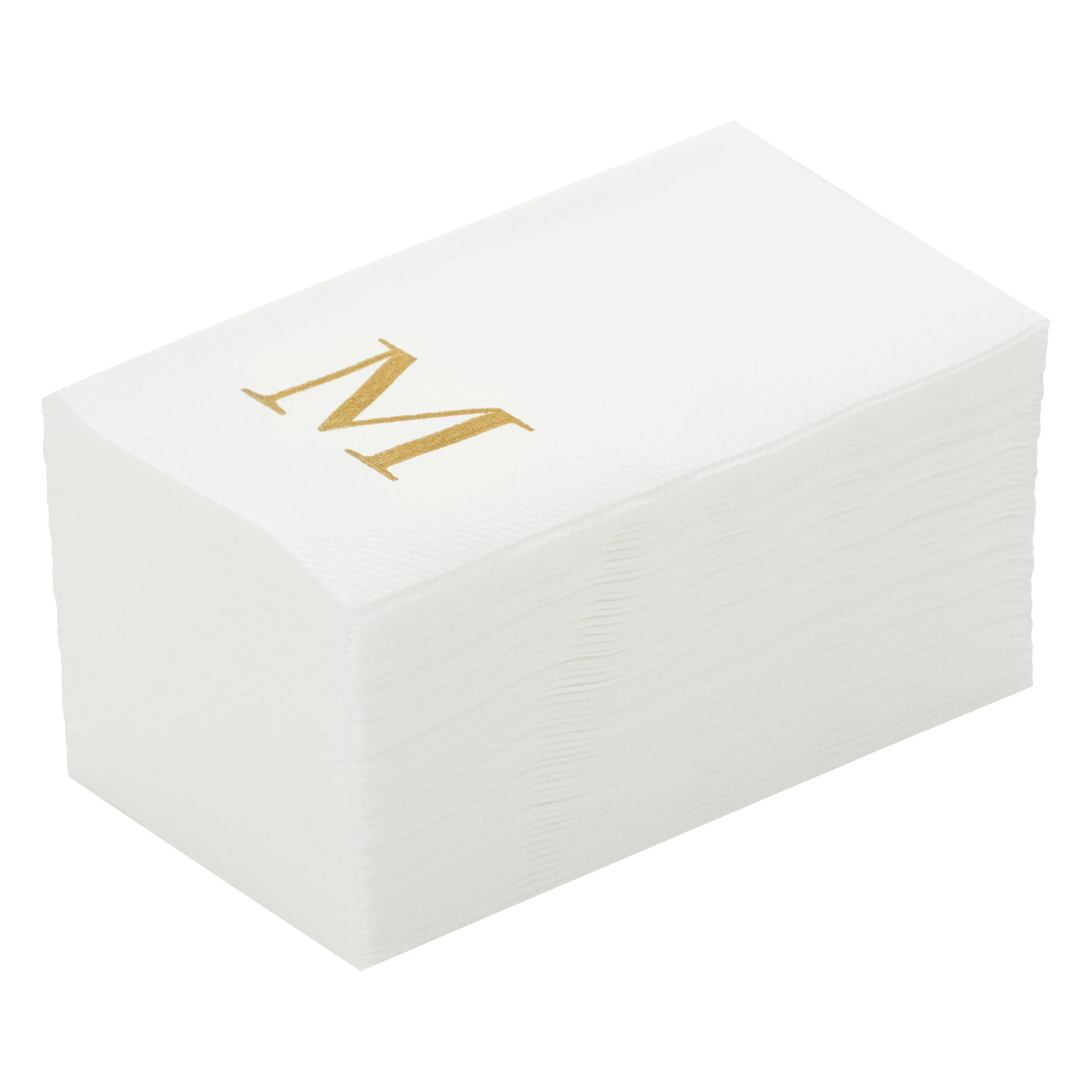 Towels, Guest, Luxenap, Linen-Like, White, with Gold Sans Serif Letter M, Air Laid, 15.75 x 8 Inch,50 - 1 EACH