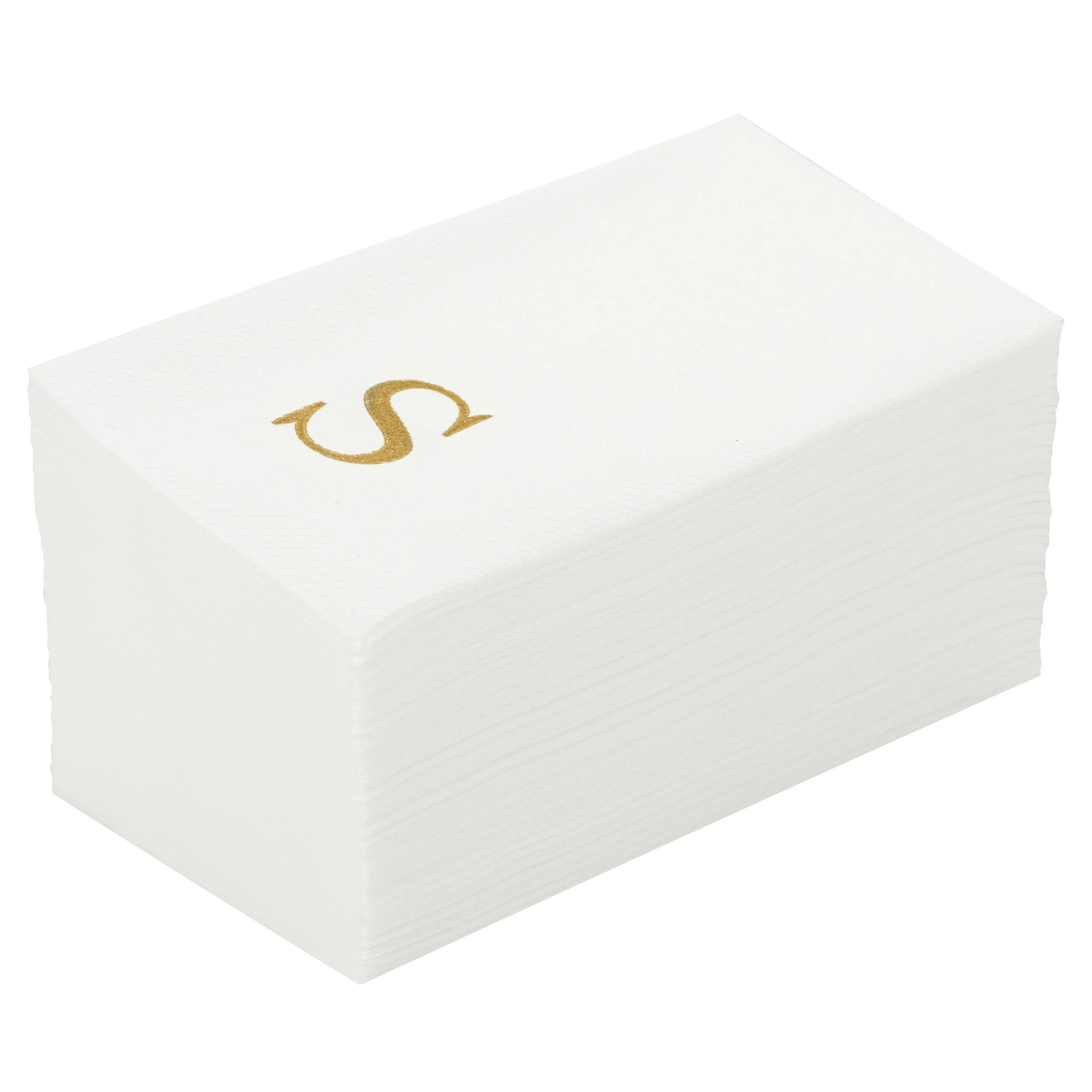 Towels, Guest, Luxenap, Linen-Like, White, with Gold Sans Serif Letter S, Air Laid, 15.75 x 8 Inch,50 - 1 EACH