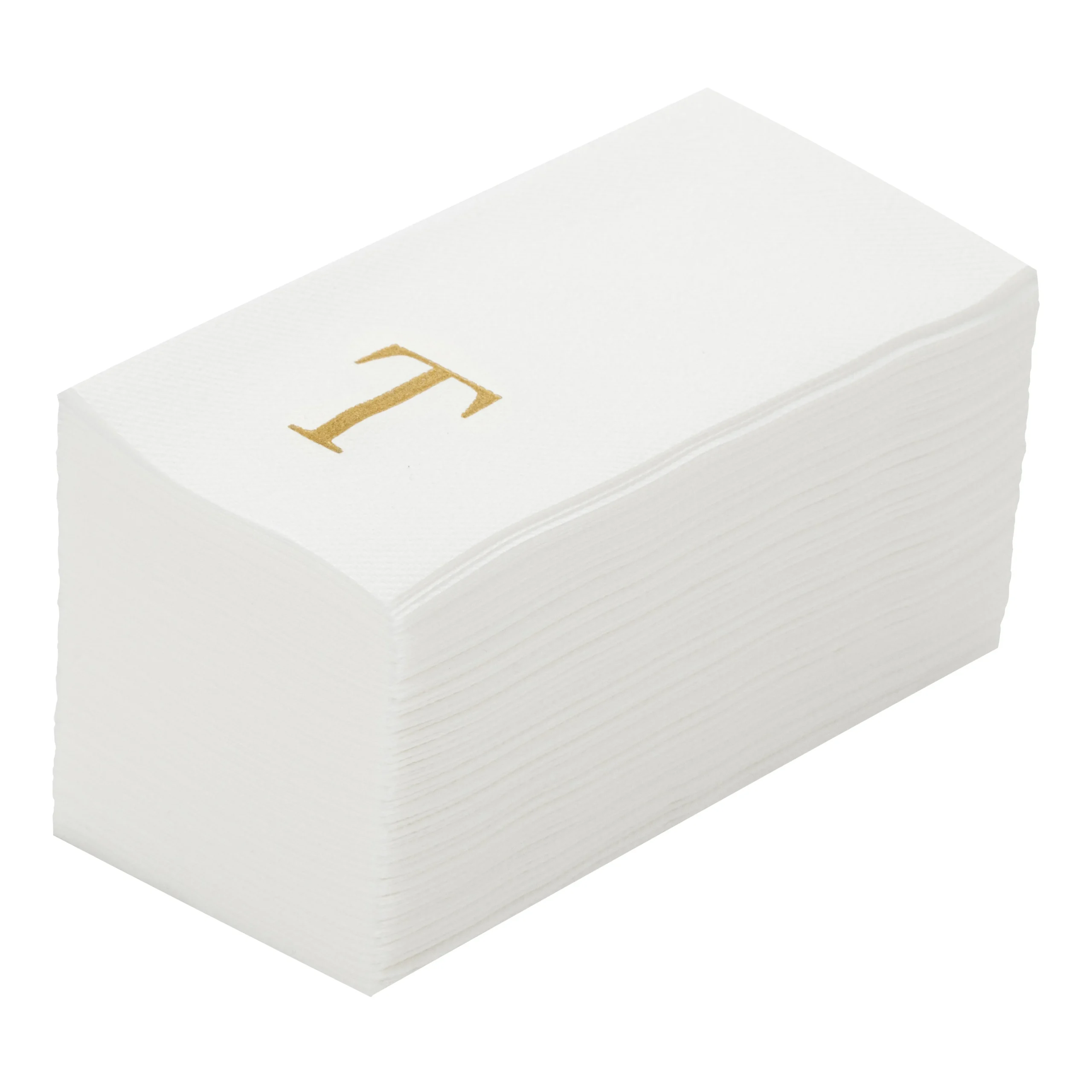 Towels, Guest, Luxenap, Linen-Like, White, with Gold Sans Serif Letter T, Air Laid, 15.75 x 8 Inch,50 - 1 EACH