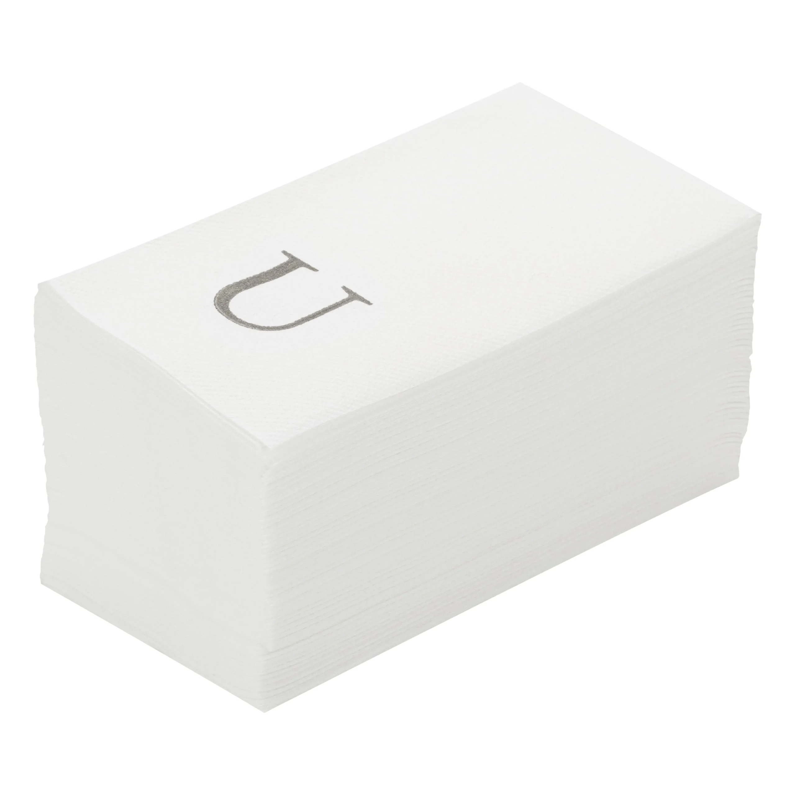 Towels, Guest, Luxenap, Linen-Like, White, with Silver Sans Serif Letter U, Air Laid, 15.75 x 8 Inch,50 - 1 EACH