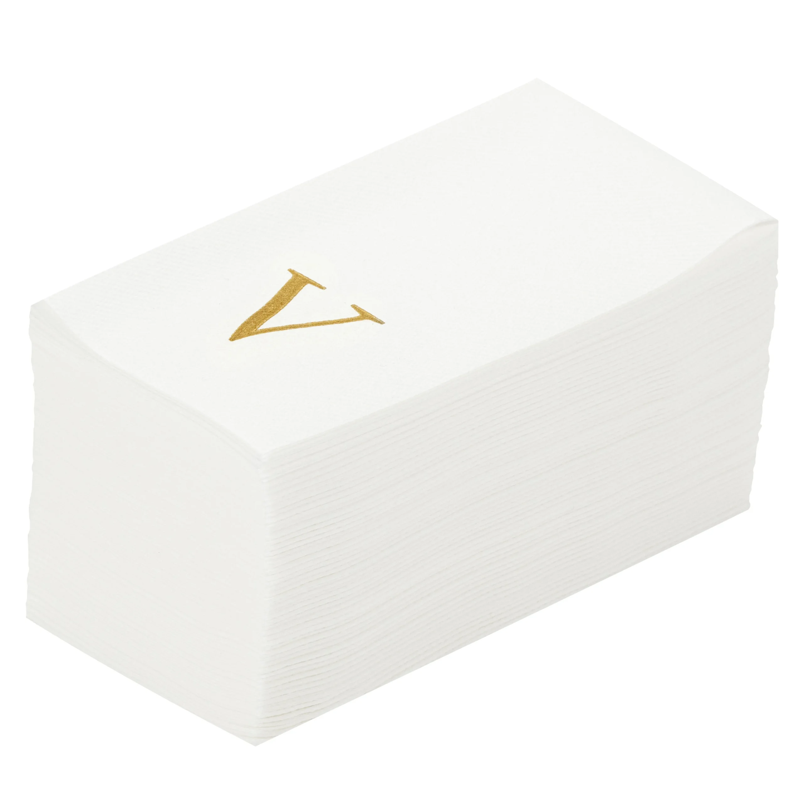 Towels, Guest, Luxenap, Linen-Like, White, with Gold Sans Serif Letter V, Air Laid, 15.75 x 8 Inch,50 - 1 EACH