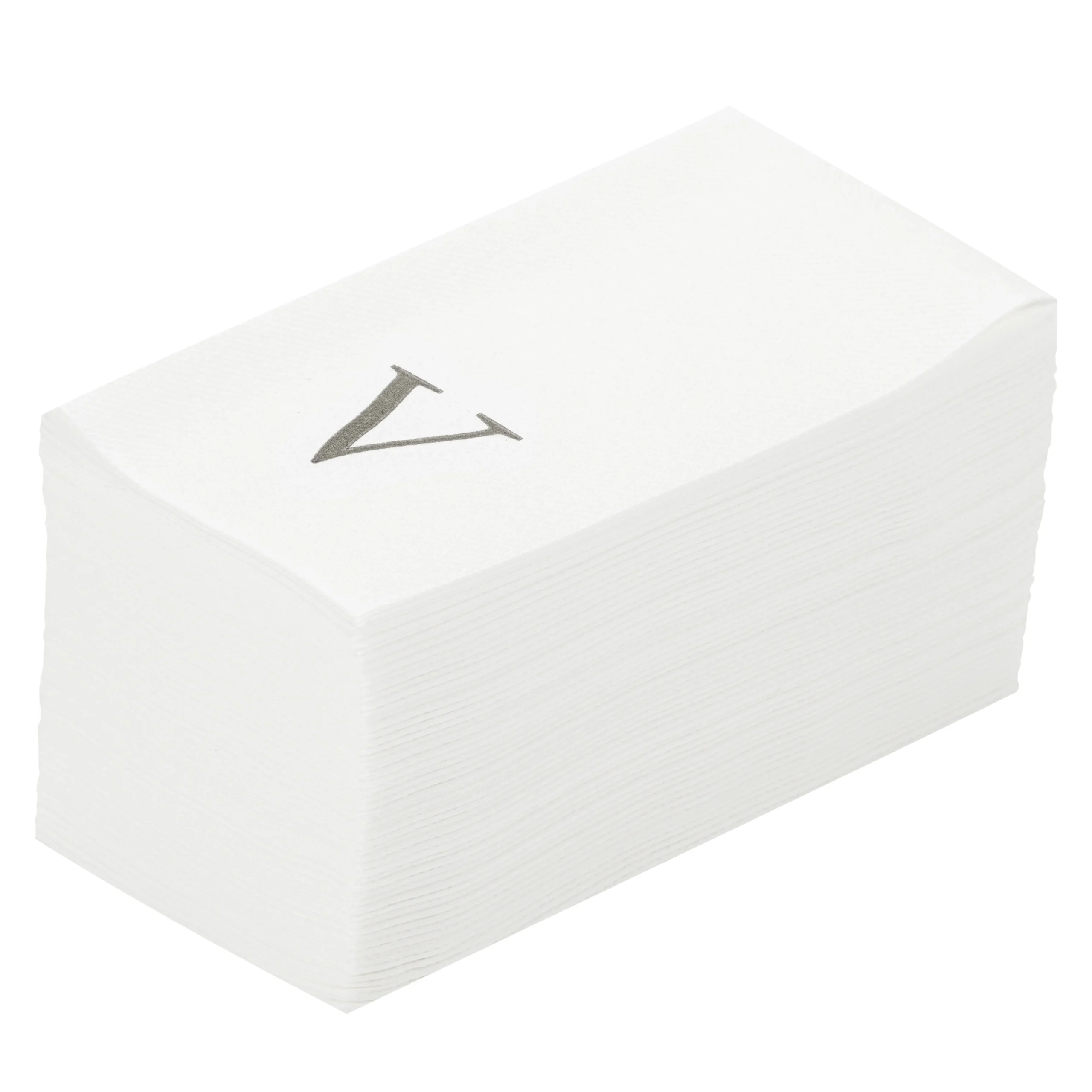 Towels, Guest, Luxenap, Linen-Like, White, with Silver Sans Serif Letter V, Air Laid, 15.75 x 8 Inch,50 - 1 EACH