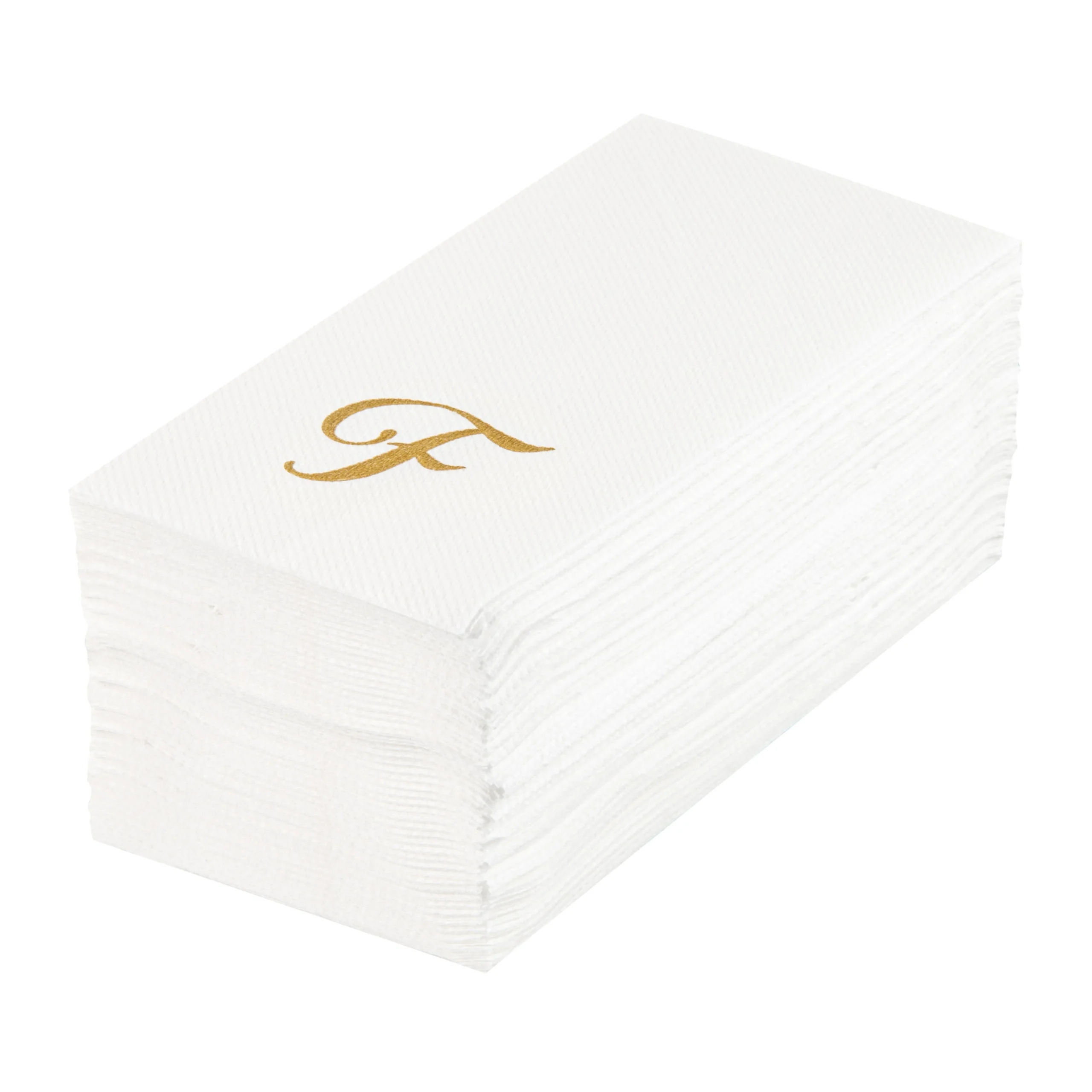 Towels, Guest, Luxenap, Linen-Like, White, with Gold Cursive Letter F, Air Laid, 15.75 x 8 Inch,50 - 1 EACH