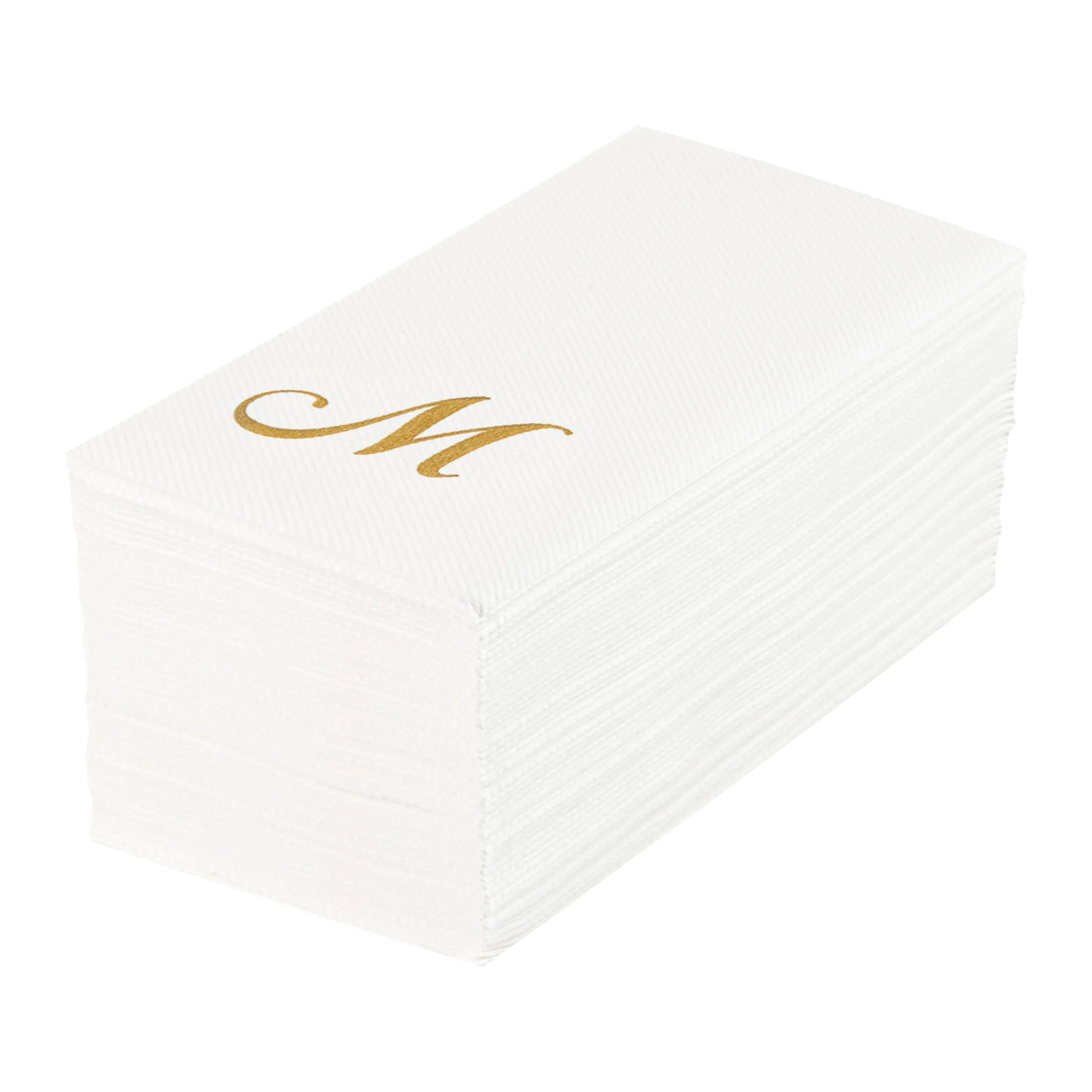 Towels, Guest, Luxenap, Linen-Like, White, with Gold Cursive Letter M, Air Laid, 15.75 x 8 Inch,50 - 1 EACH