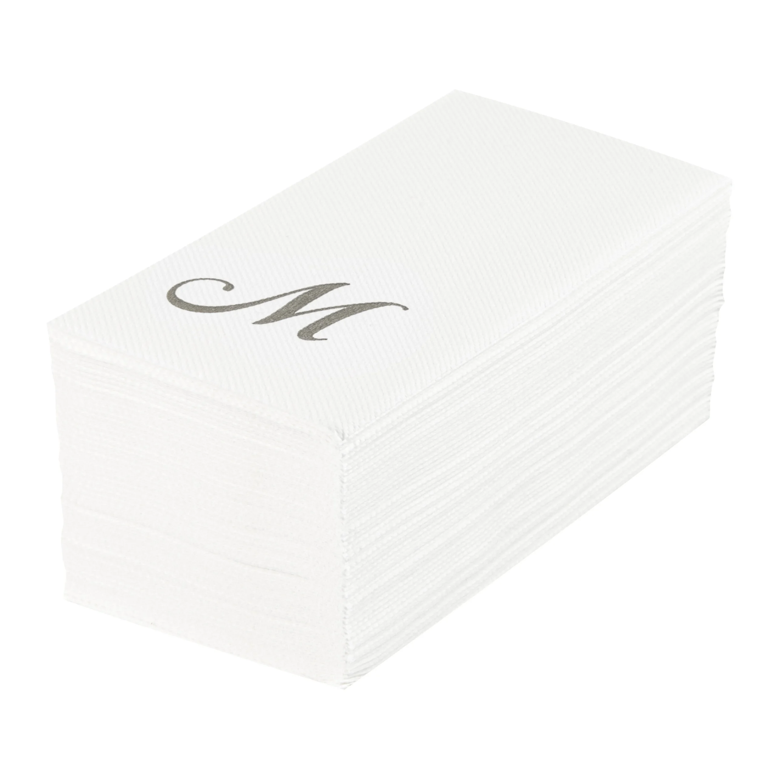 Towels, Guest, Luxenap, Linen-Like, White, with Silver Cursive Letter M, Air Laid, 15.75 x 8 Inch,50 - 1 EACH