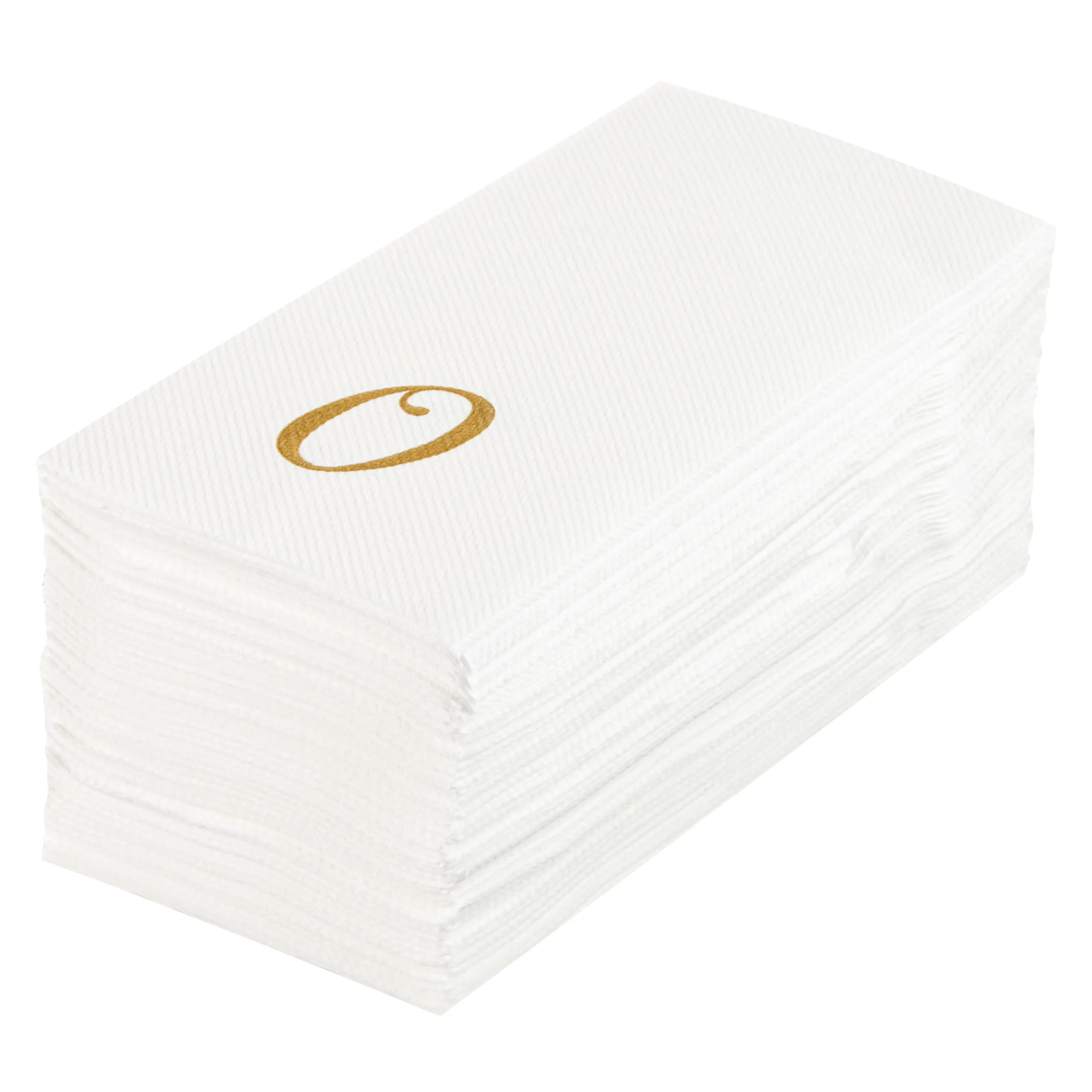 Towels, Guest, Luxenap, Linen-Like, White, with Gold Cursive Letter O, Air Laid, 15.75 x 8 Inch,50 - 1 EACH