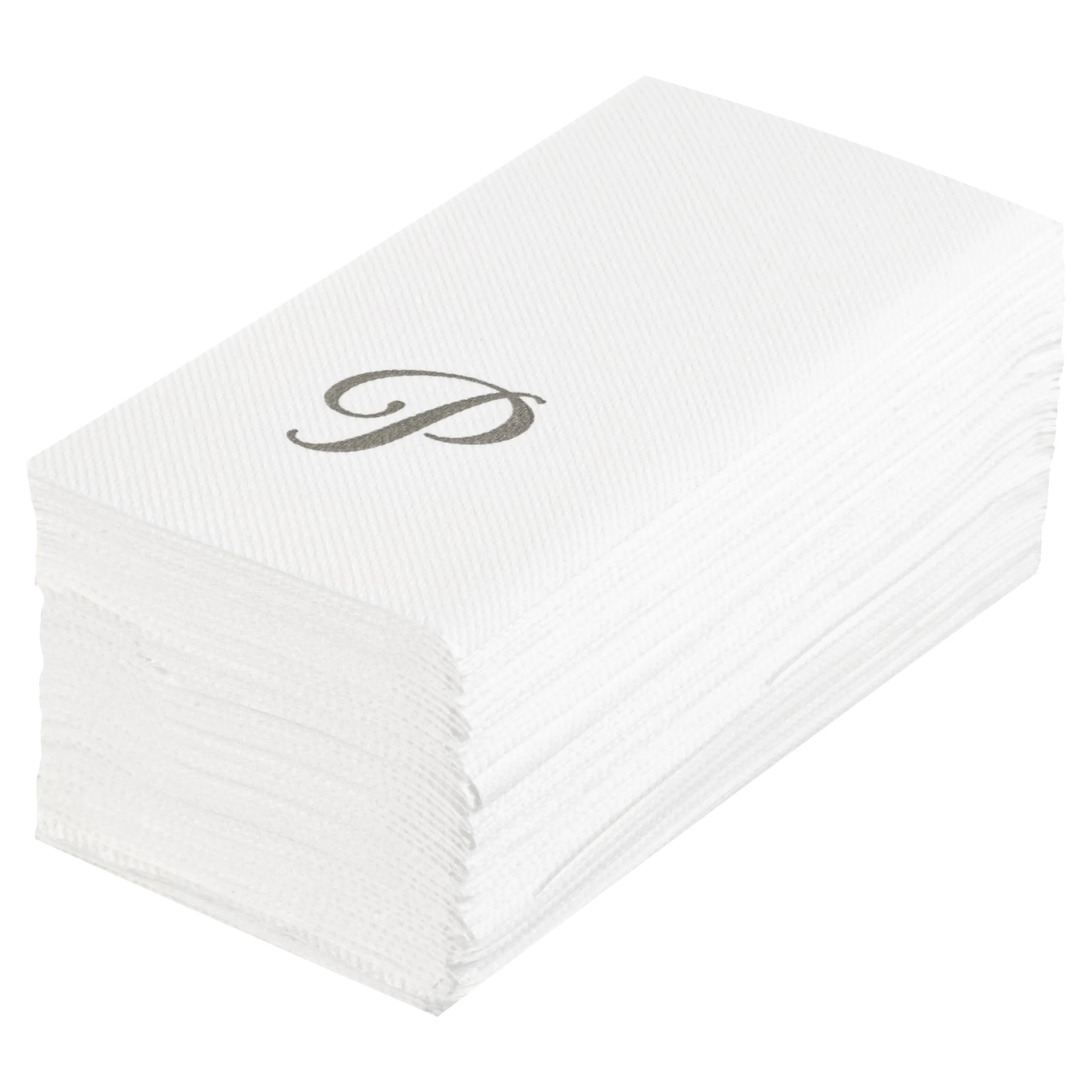 Towels, Guest, Luxenap, Linen-Like, White, with Silver Cursive Letter P, Air Laid, 15.75 x 8 Inch,50 - 1 EACH