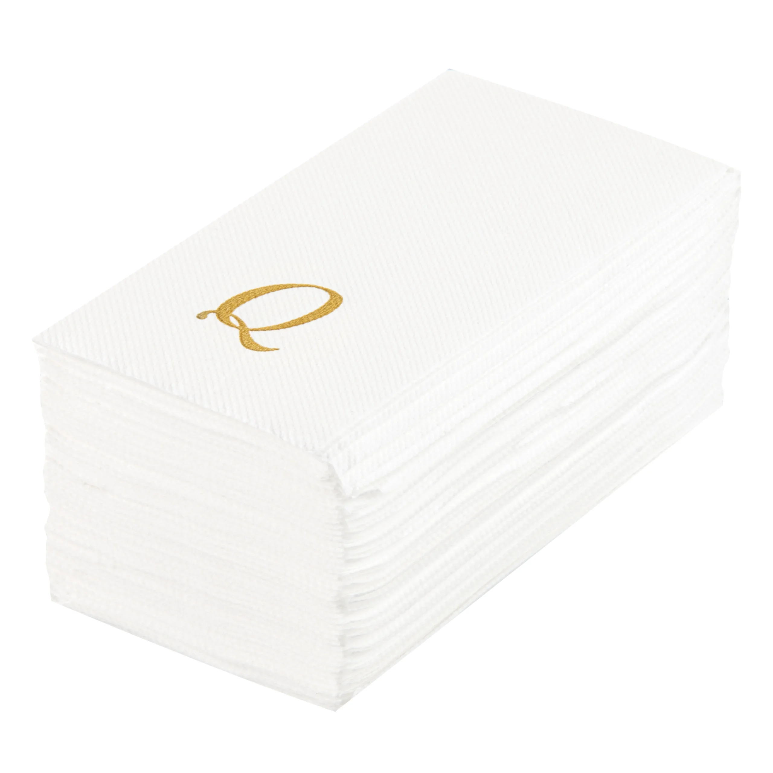 Towels, Guest, Luxenap, Linen-Like, White, with Gold Cursive Letter Q, Air Laid, 15.75 x 8 Inch,50 - 1 EACH