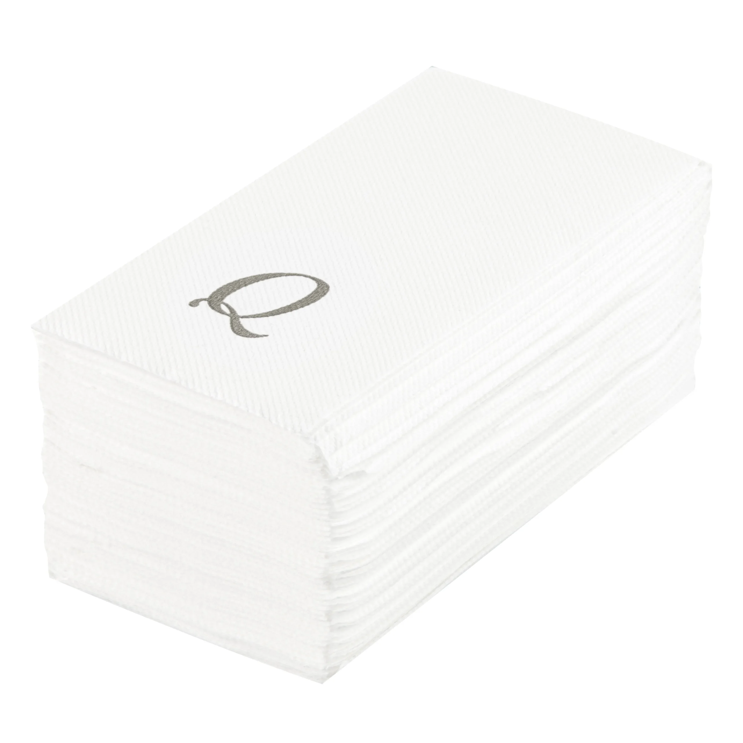 Towels, Guest, Luxenap, Linen-Like, White, with Silver Cursive Letter Q, Air Laid, 15.75 x 8 Inch,50 - 1 EACH