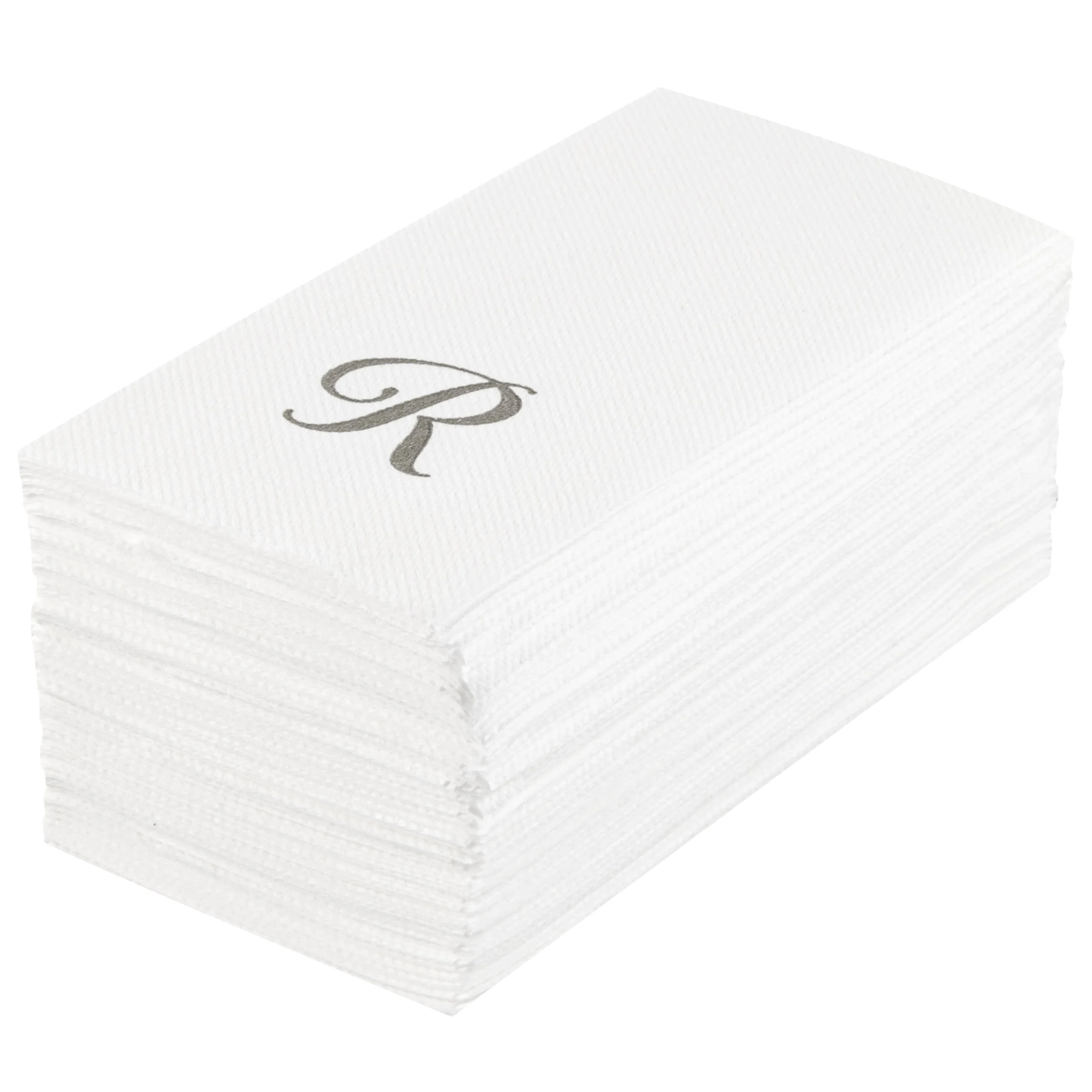Towels, Guest, Luxenap, Linen-Like, White, with Silver Cursive Letter R, Air Laid, 15.75 x 8 Inch,50 - 1 EACH